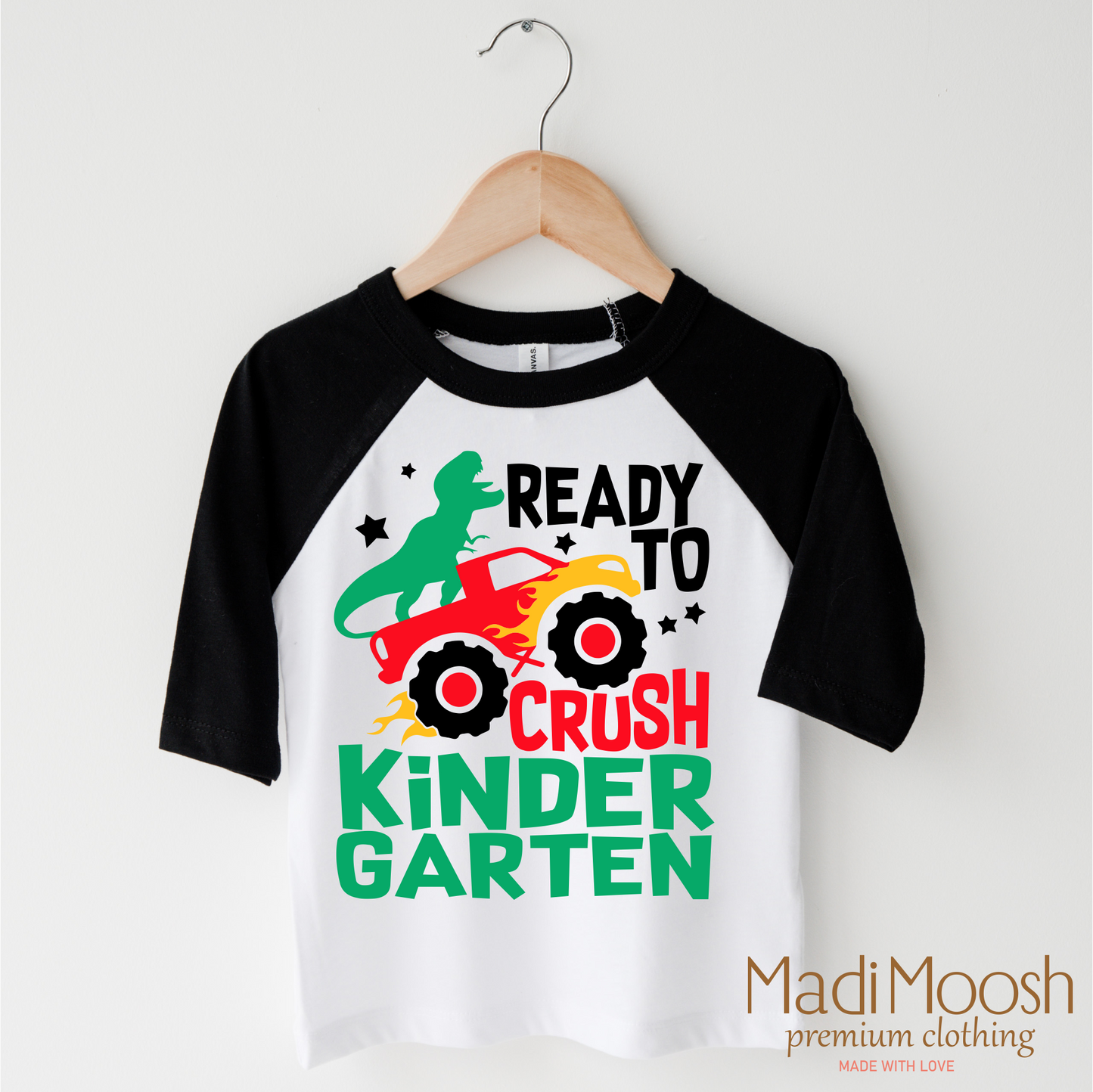 Kindergarten Dinosaur Monster Truck Shirt Back To School Tee Madi Moosh