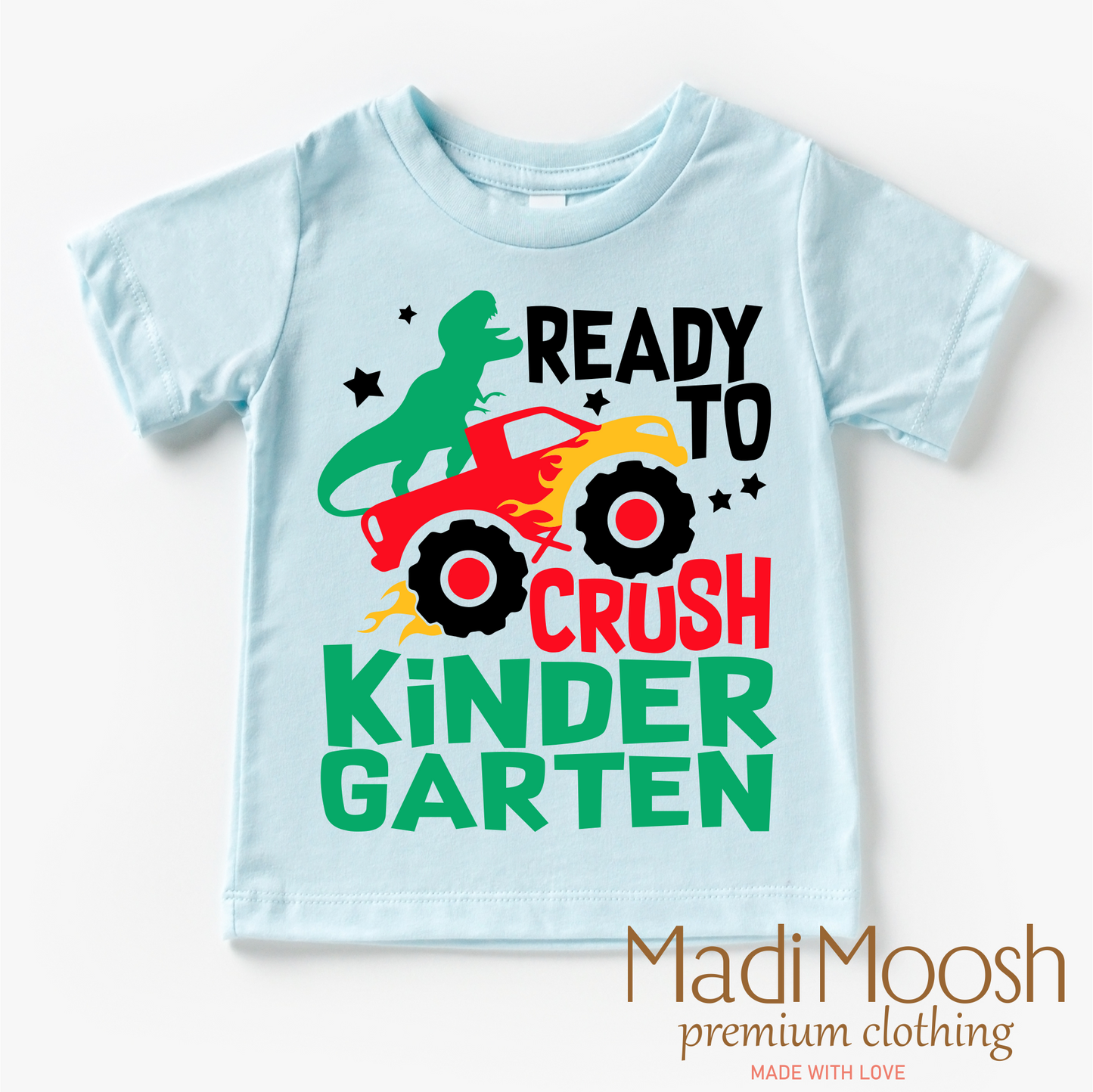 Kindergarten Dinosaur Monster Truck Shirt Back To School Tee Madi Moosh