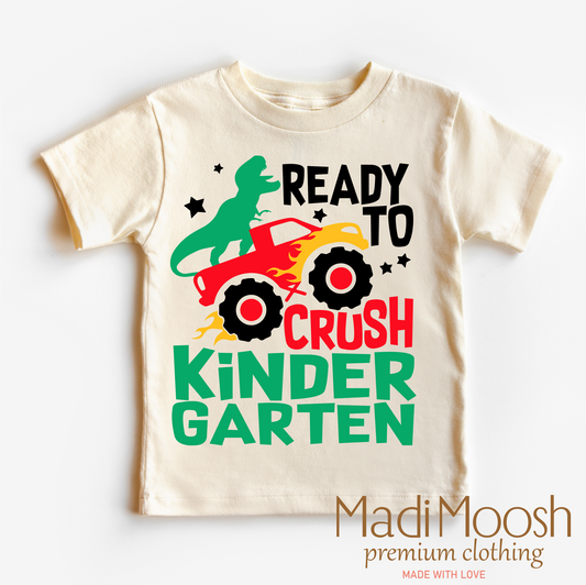 Kindergarten Dinosaur Monster Truck Shirt Back To School Tee Madi Moosh
