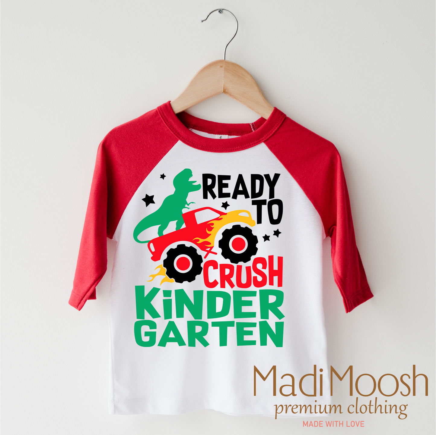 Kindergarten Dinosaur Monster Truck Shirt Back To School Tee Madi Moosh