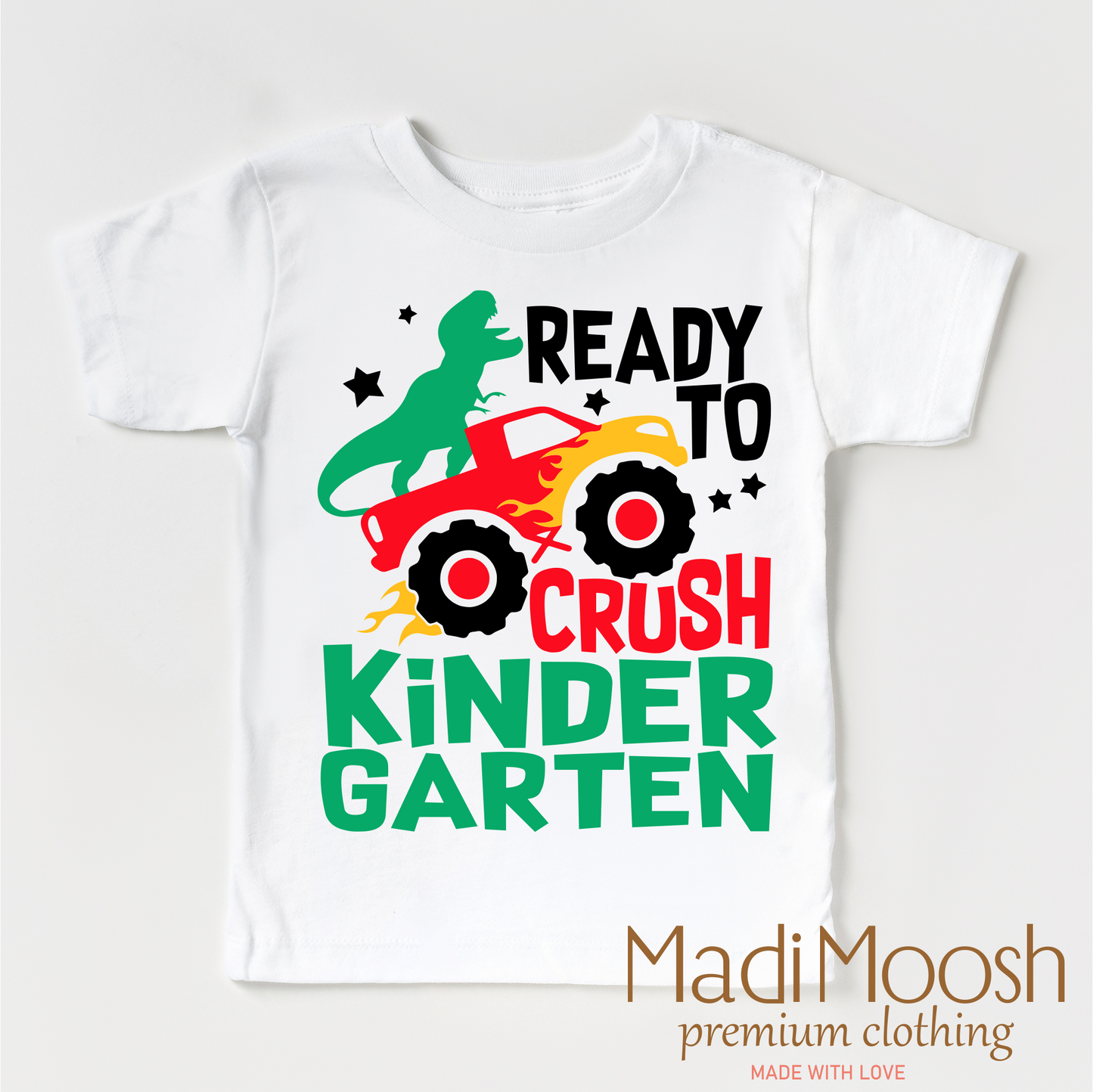 Kindergarten Dinosaur Monster Truck Shirt Back To School Tee Madi Moosh