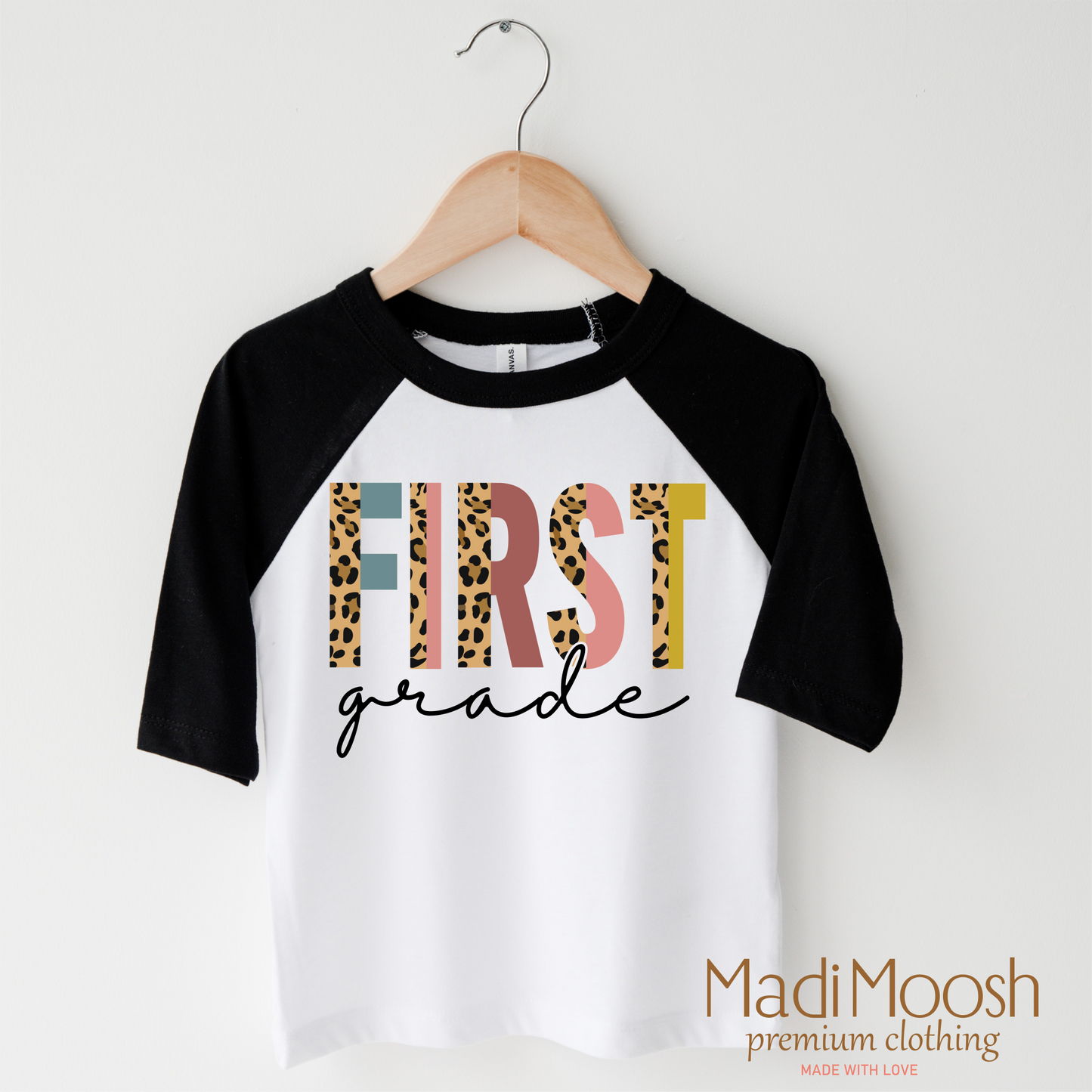 First Grade Leopard Shirt Back To School Kids T-Shirt Madi Moosh