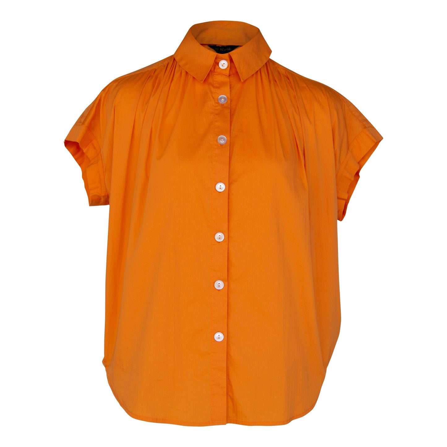 Womens Orange Gather Collar Shirt Gathered Blouse Le Reussi