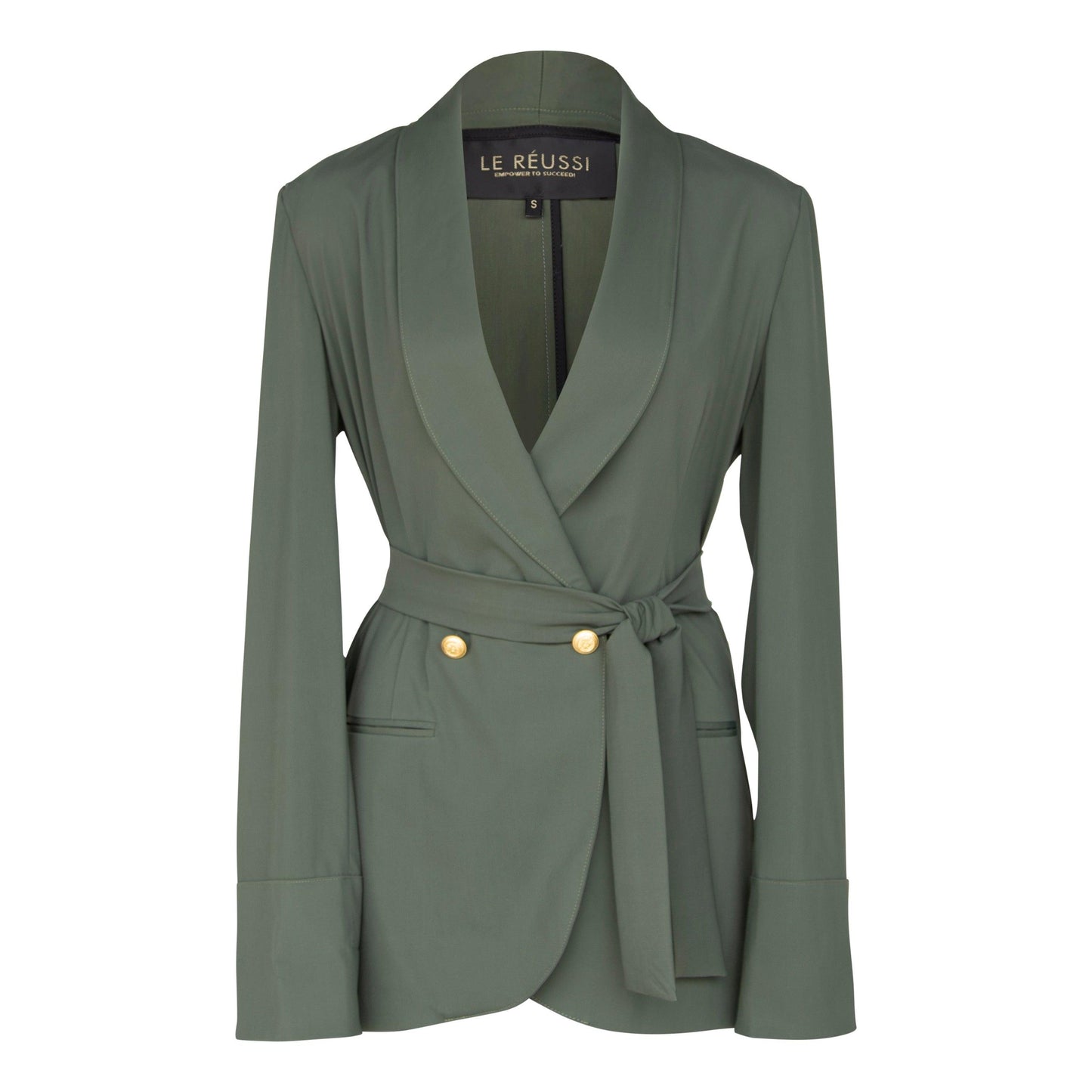Olive Front Buttons Tailored Blazer Women's Le Reussi(R)