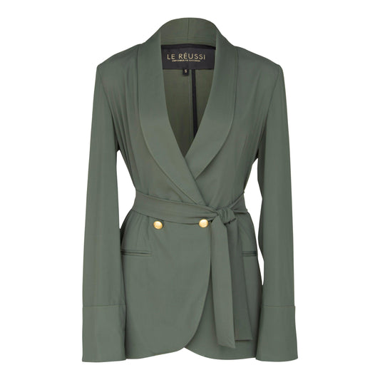Olive Front Buttons Tailored Blazer Women's Le Reussi(R)