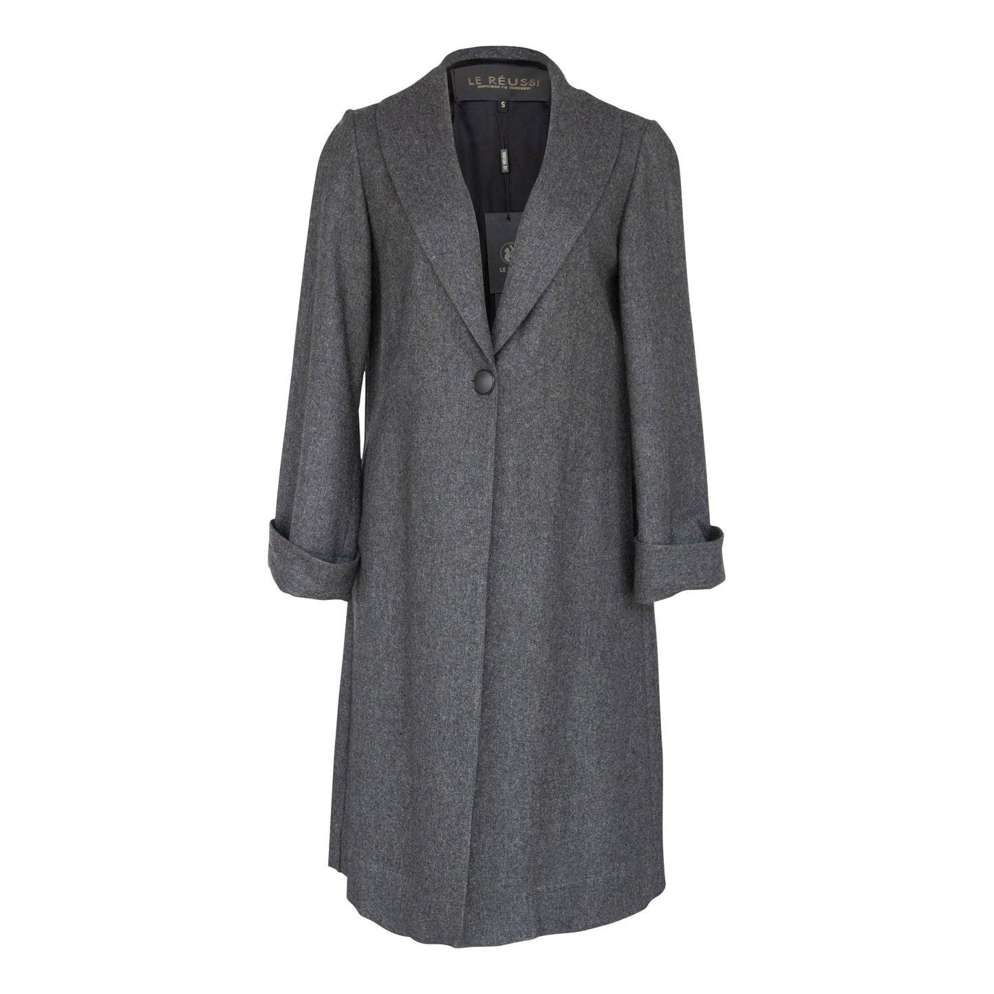 Worsted Flannel Gray Long Trench Coat Women’s Elegant Outerwear