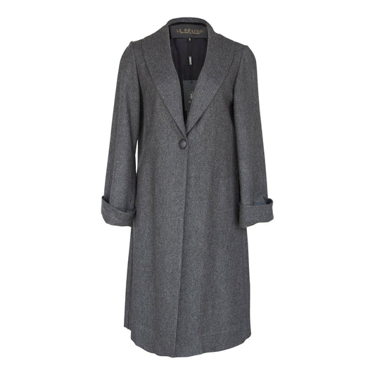 Worsted Flannel Gray Long Trench Coat Women’s Elegant Outerwear
