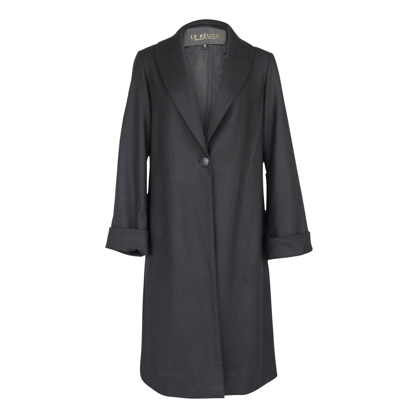 Worsted Flannel Black Long Trench Coat Women’s Chic Outerwear Le Réussi
