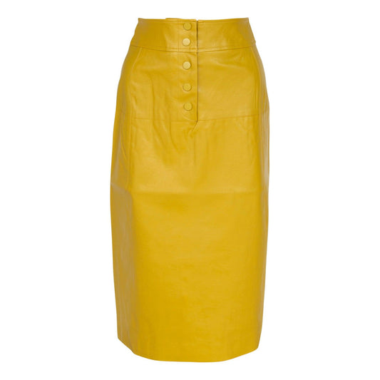 Glossy Vegan Leather Mustard Pencil Skirt Women’s Chic Faux Leather Skirt
