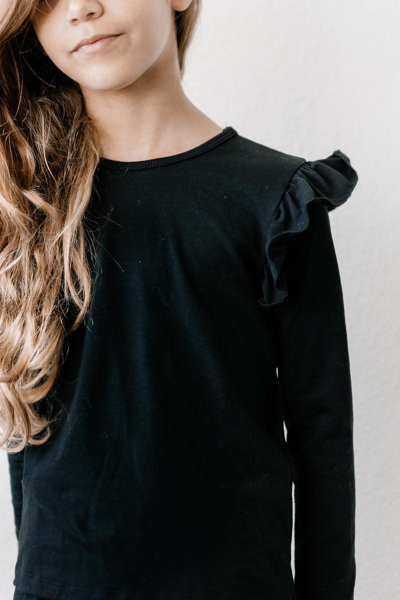 Black Long Sleeve Ruffle Tee Shirt Mila & Rose ®