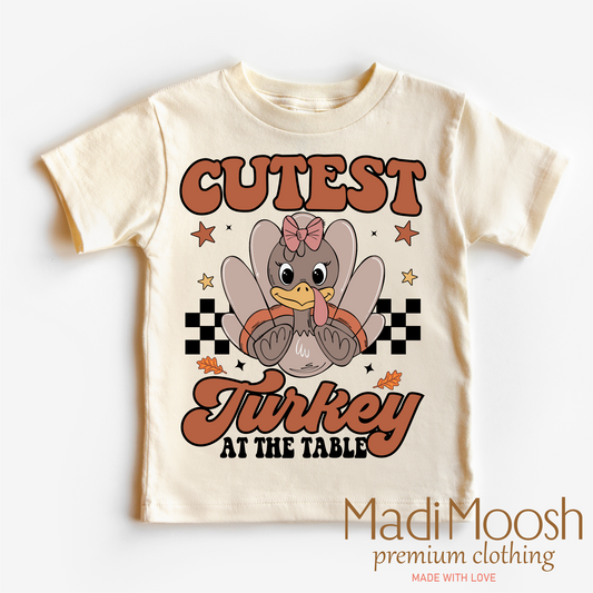 Cutest Turkey At The Table Kids Thanksgiving Shirt Madi Moosh