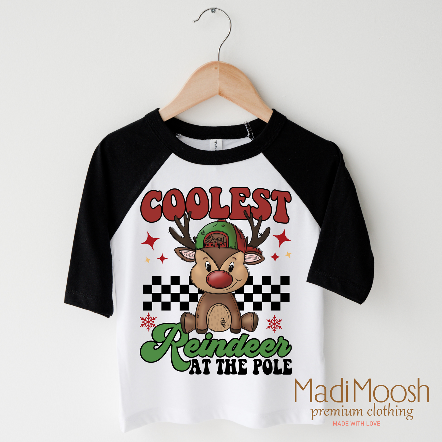 Coolest Reindeer At The Pole Christmas Shirt Boys Bella Canvas