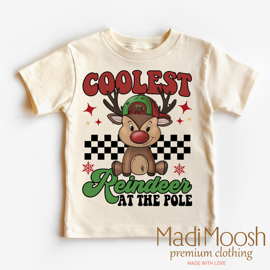 Coolest Reindeer At The Pole Christmas Shirt Boys Bella Canvas