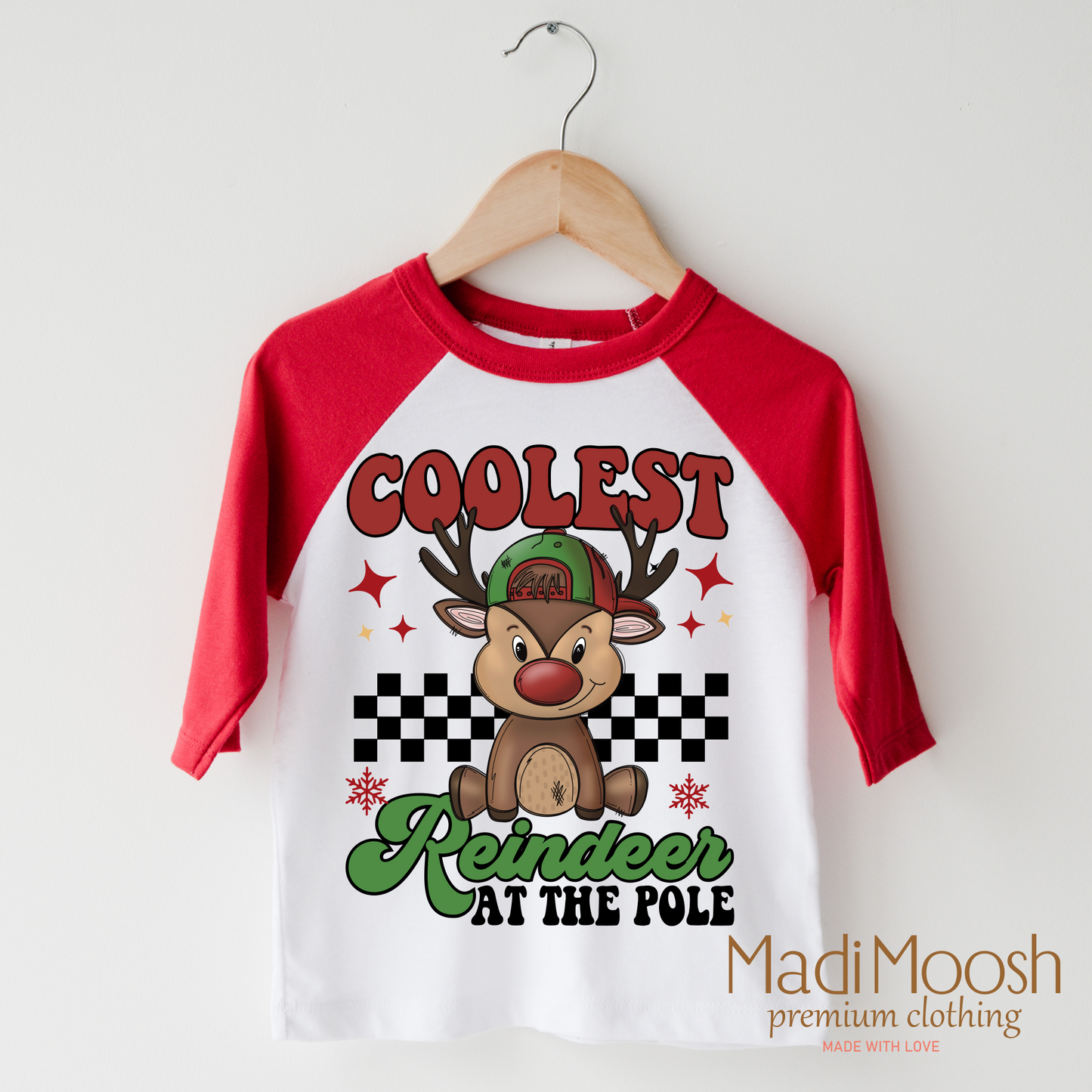 Coolest Reindeer At The Pole Christmas Shirt Boys Bella Canvas