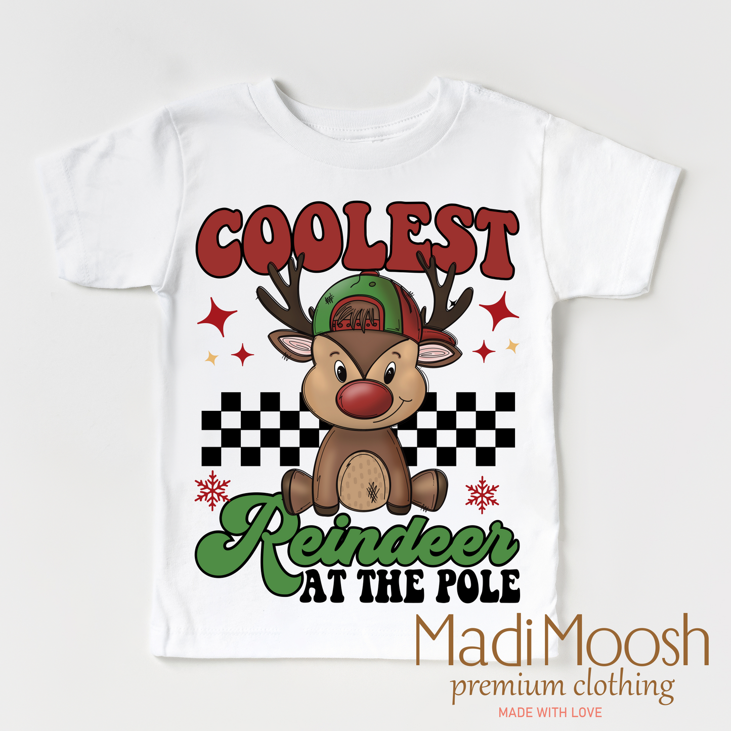 Coolest Reindeer At The Pole Christmas Shirt Boys Bella Canvas