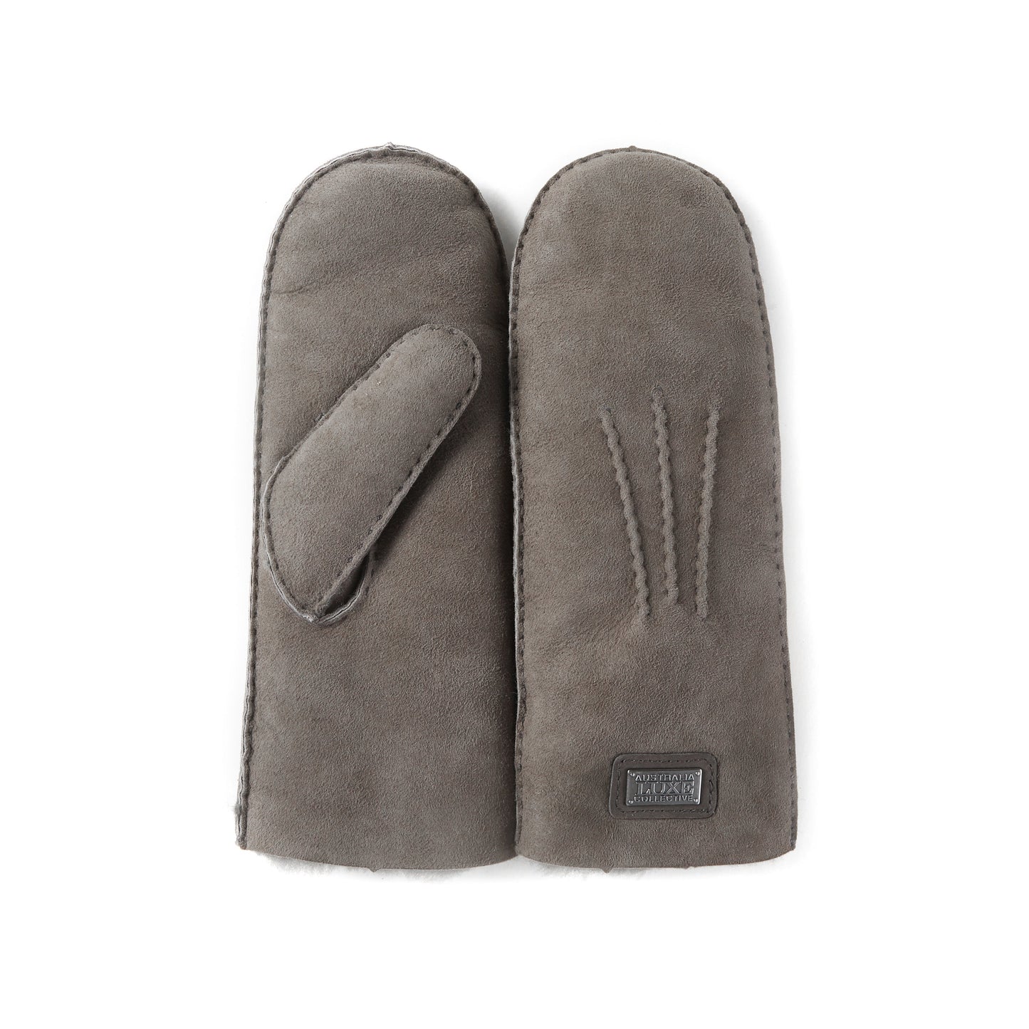 Suede Gray Cozy Winter Mittens Sheepskin Lined