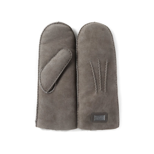 Suede Gray Cozy Winter Mittens Sheepskin Lined