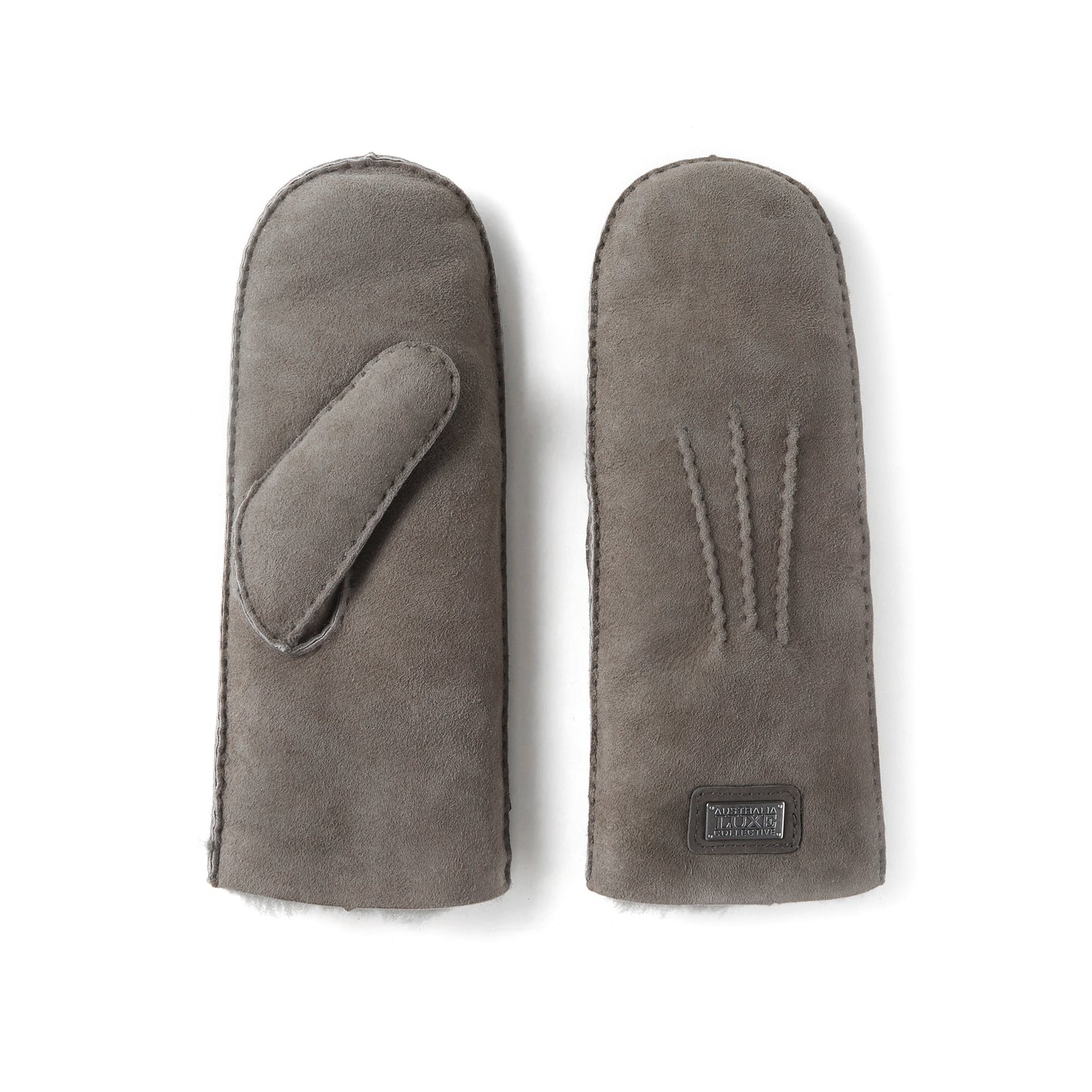 Suede Gray Cozy Winter Mittens Sheepskin Lined