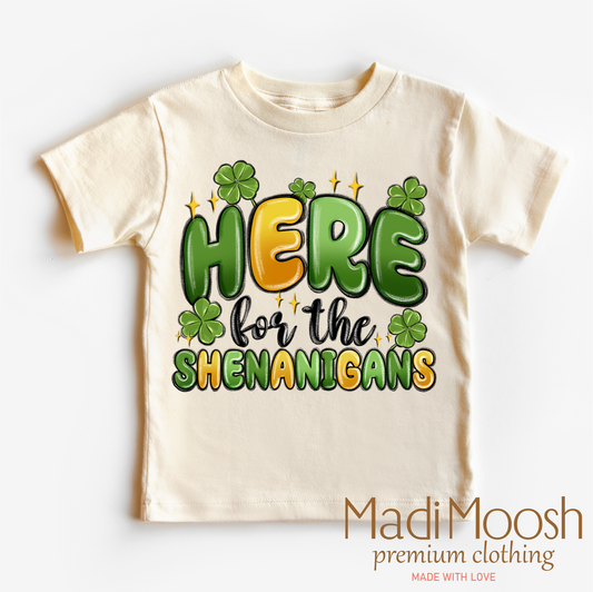 Here For The Shenanigan's St. Patrick's Day Shirt - Kids St. Patrick's Day Tee