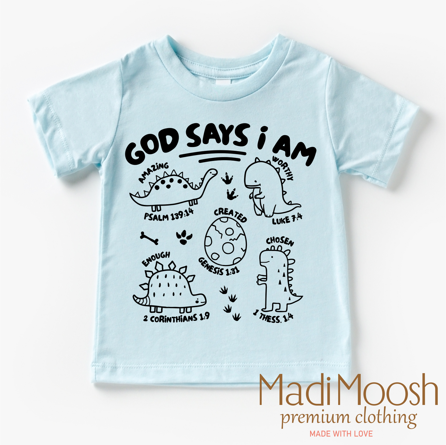 Dinosaur Christian Shirt Kids 100% Cotton Bella Canvas by Madi Moosh