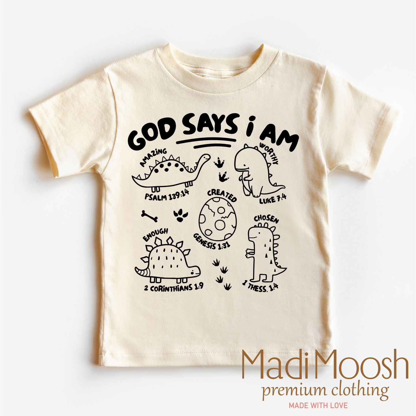 Dinosaur Christian Shirt Kids 100% Cotton Bella Canvas by Madi Moosh