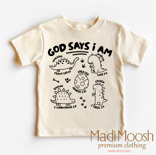 Dinosaur Christian Shirt Kids 100% Cotton Bella Canvas by Madi Moosh