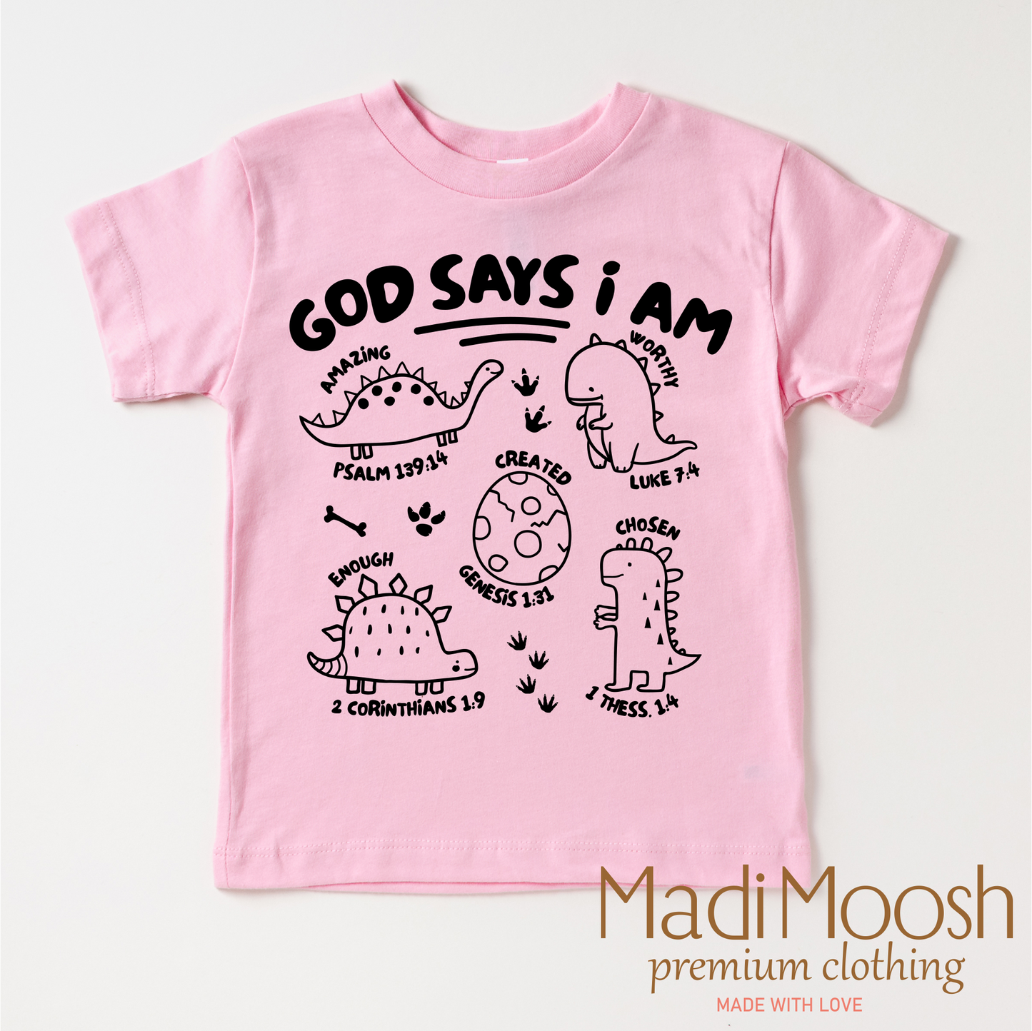 Dinosaur Christian Shirt Kids 100% Cotton Bella Canvas by Madi Moosh