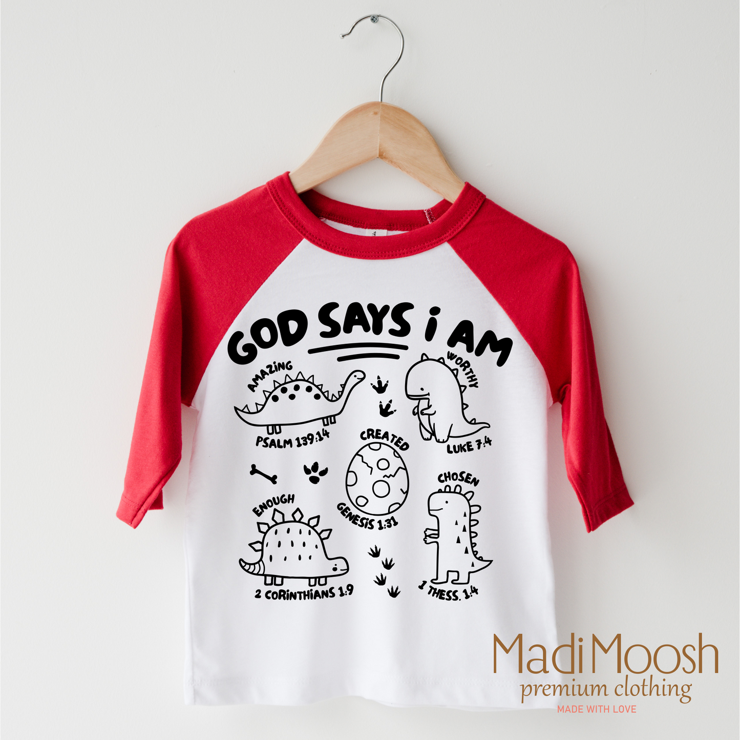 Dinosaur Christian Shirt Kids 100% Cotton Bella Canvas by Madi Moosh