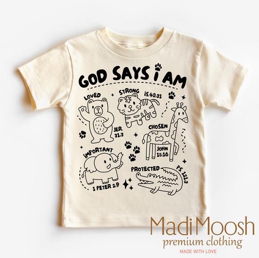God Says I Am Zoo Animals Christian Shirt Bella Canvas