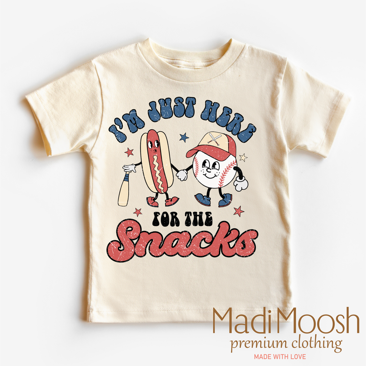 I'm Just Here For The Snacks Baseball Shirt Cotton Bella Canvas Madi Moosh