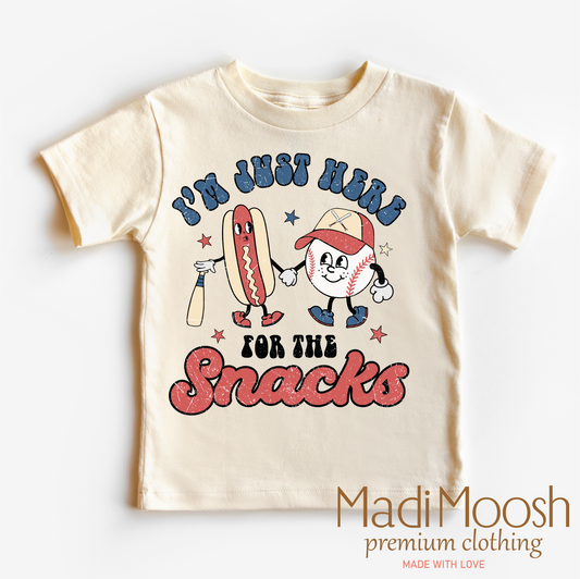 I'm Just Here For The Snacks Baseball Shirt Cotton Bella Canvas Madi Moosh