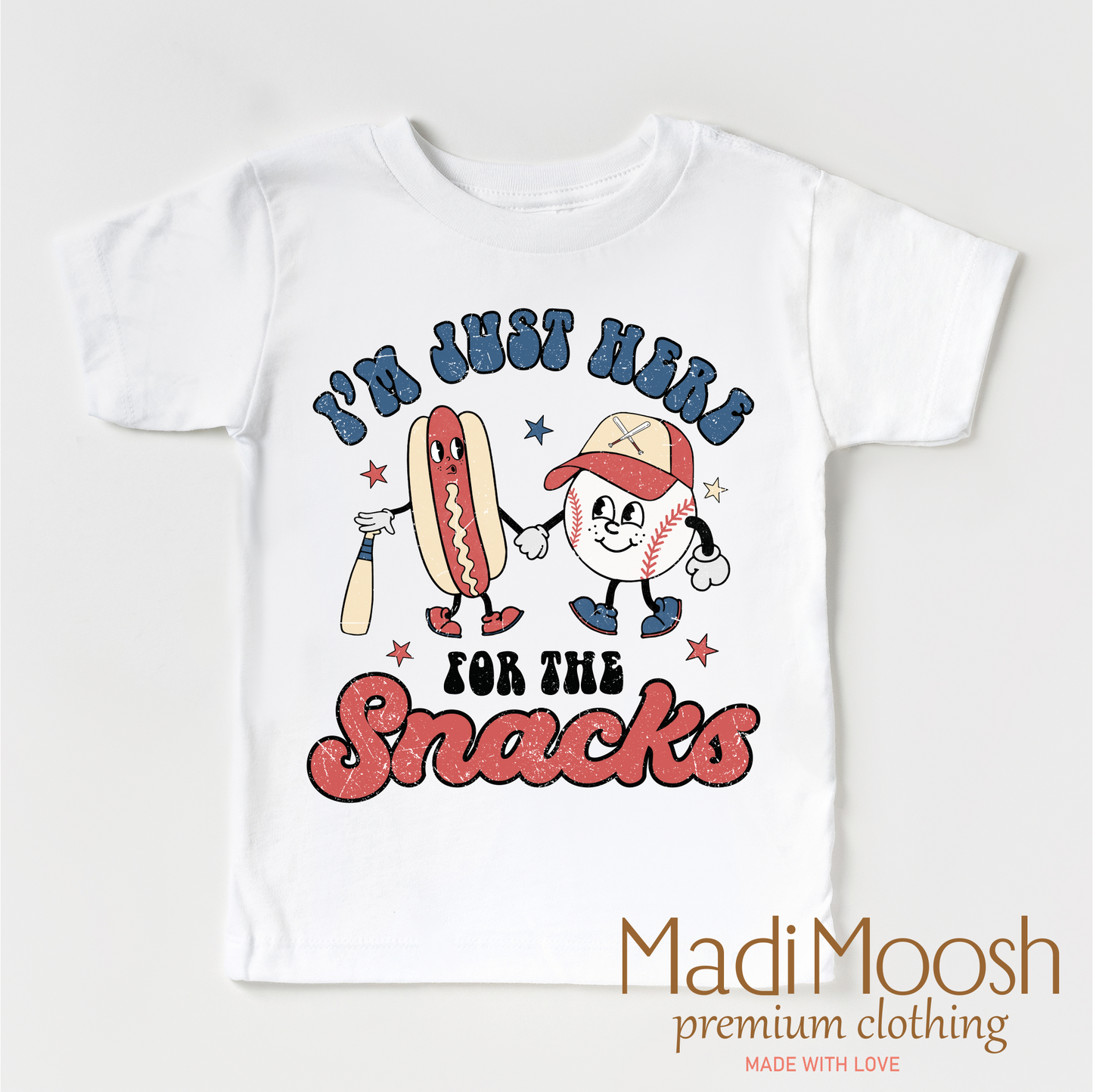 I'm Just Here For The Snacks Baseball Shirt Cotton Bella Canvas Madi Moosh
