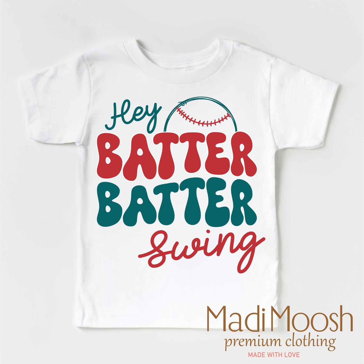 Hey Batter Batter Baseball Shirt Kids and Adult Cotton Tee Madi Moosh