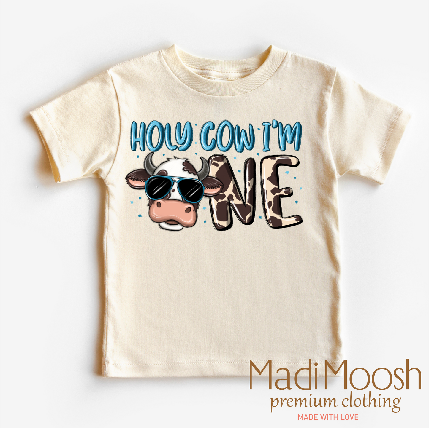 Holy Cow I'm One Birthday Boy Shirt Cow Birthday Shirt Madi Moosh