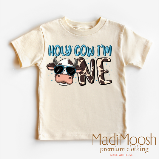 Holy Cow I'm One Birthday Boy Shirt Cow Birthday Shirt Madi Moosh