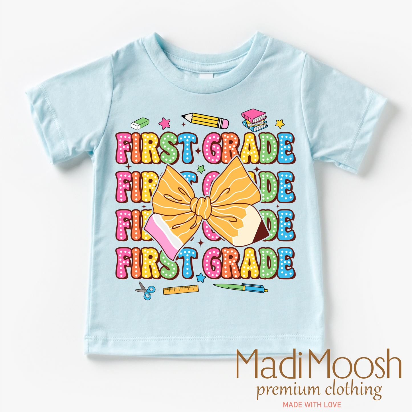 Cute First Grade Back To School Shirt Kids T-Shirt Madi Moosh