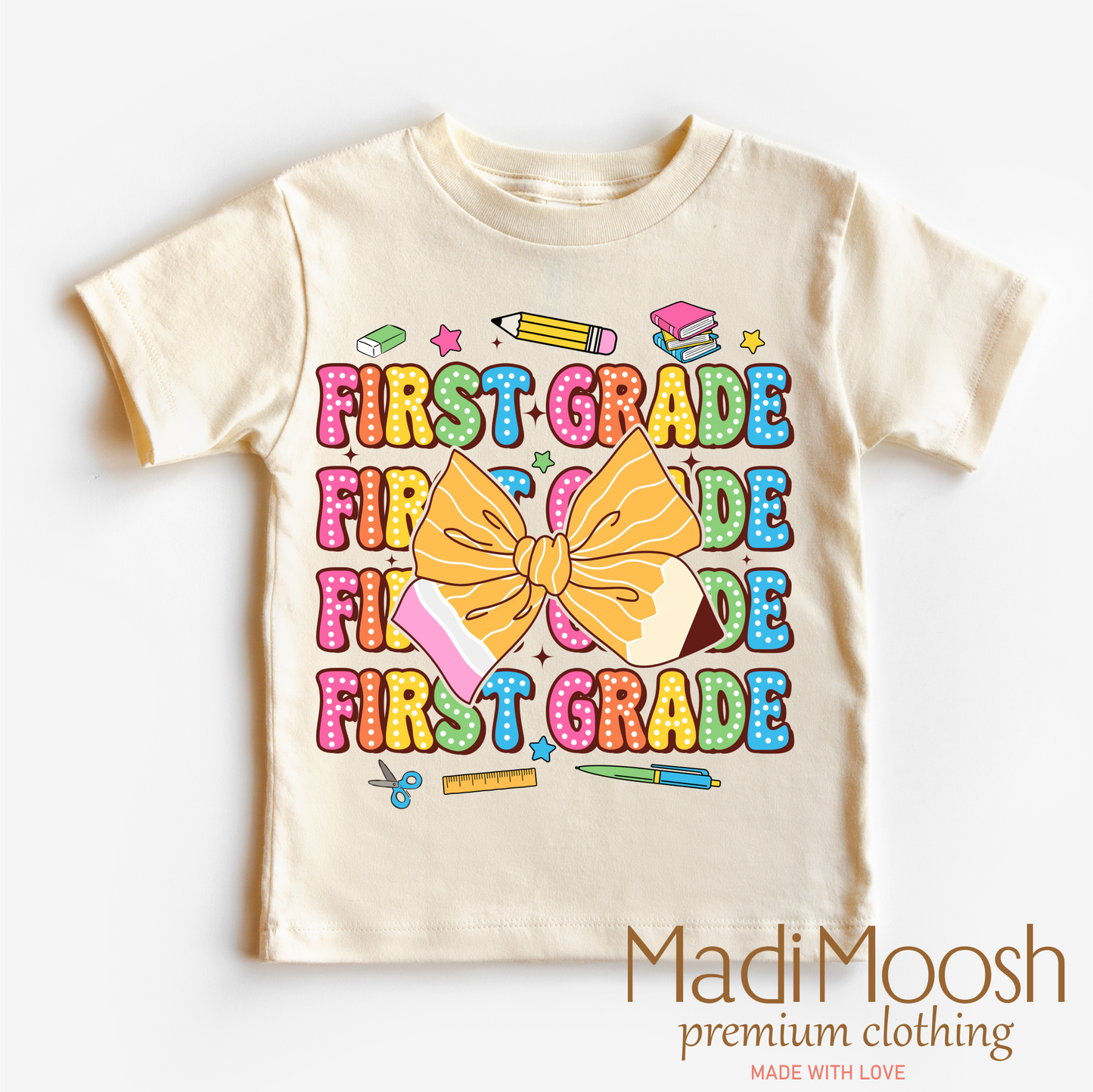 Cute First Grade Back To School Shirt Kids T-Shirt Madi Moosh
