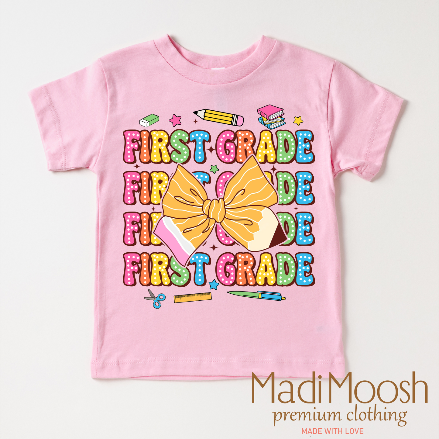Cute First Grade Back To School Shirt Kids T-Shirt Madi Moosh