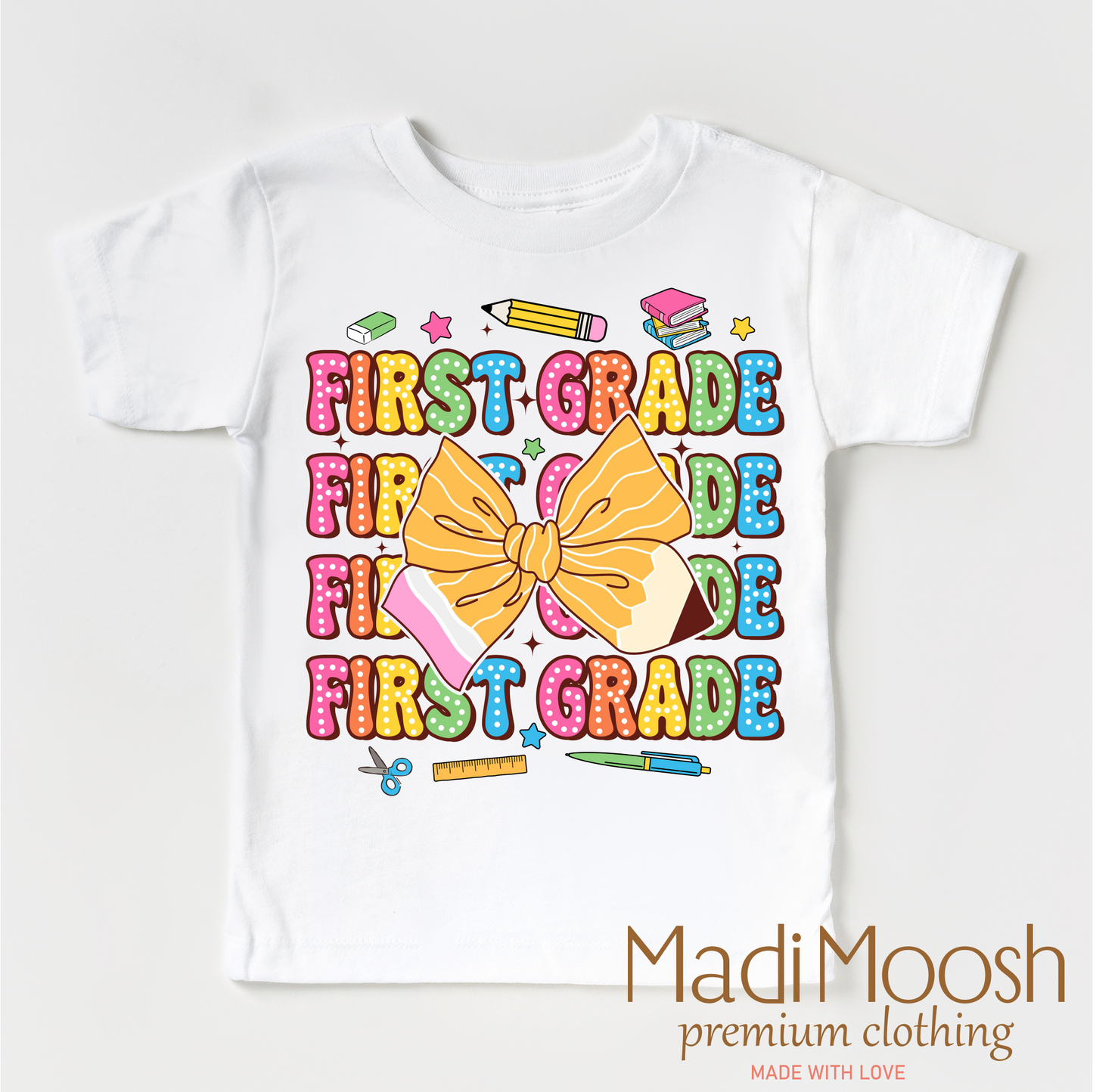 Cute First Grade Back To School Shirt Kids T-Shirt Madi Moosh