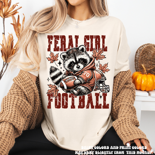 Feral Girl Football Racoon Comfort Colors Tee