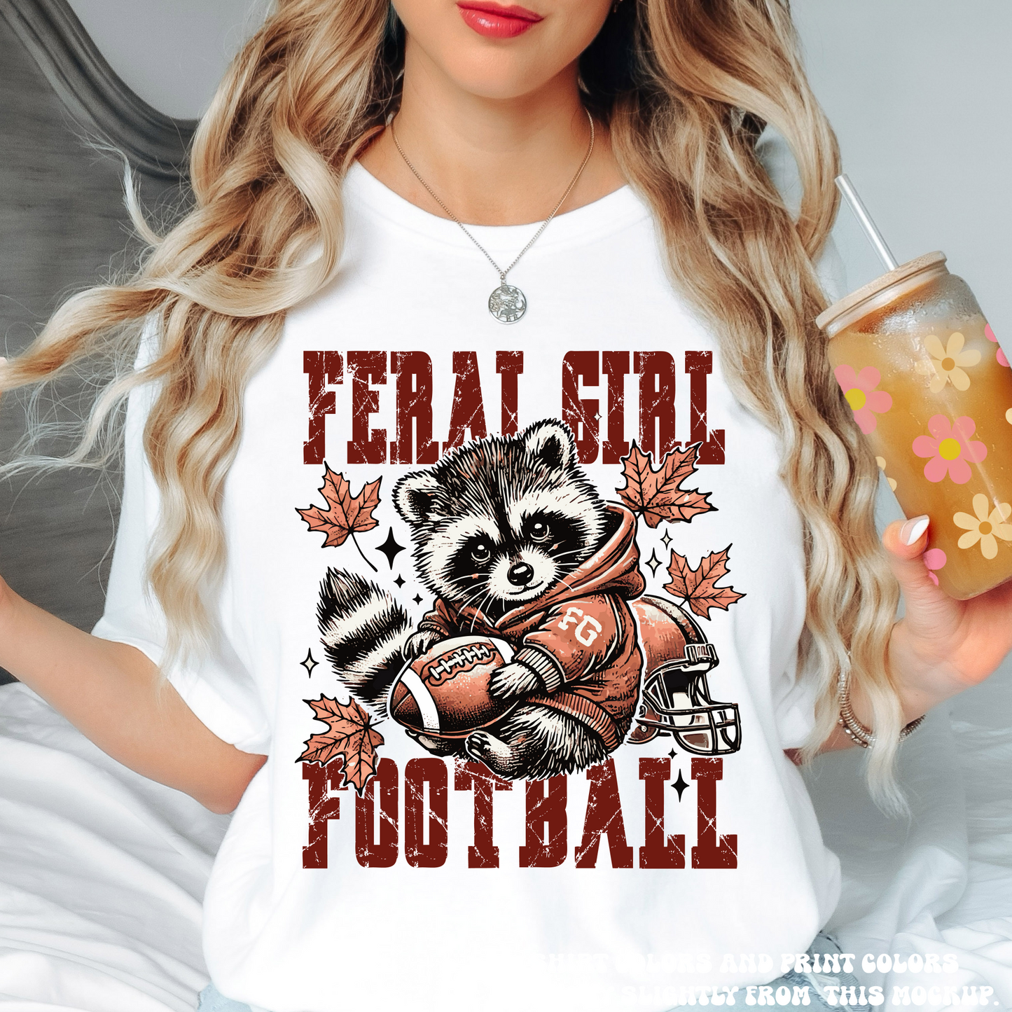 Feral Girl Football Racoon Comfort Colors Tee