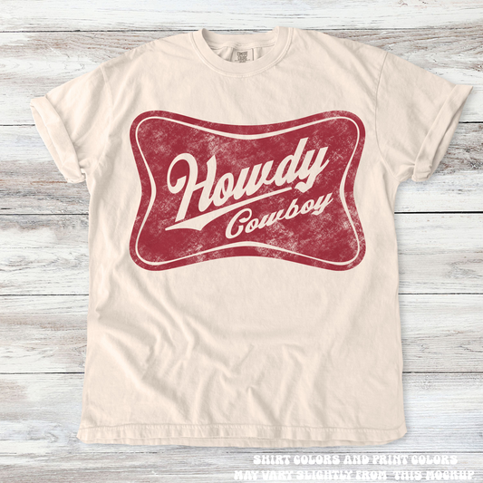Retro Howdy Cowboy Western Tee - Printed On Comfort Colors