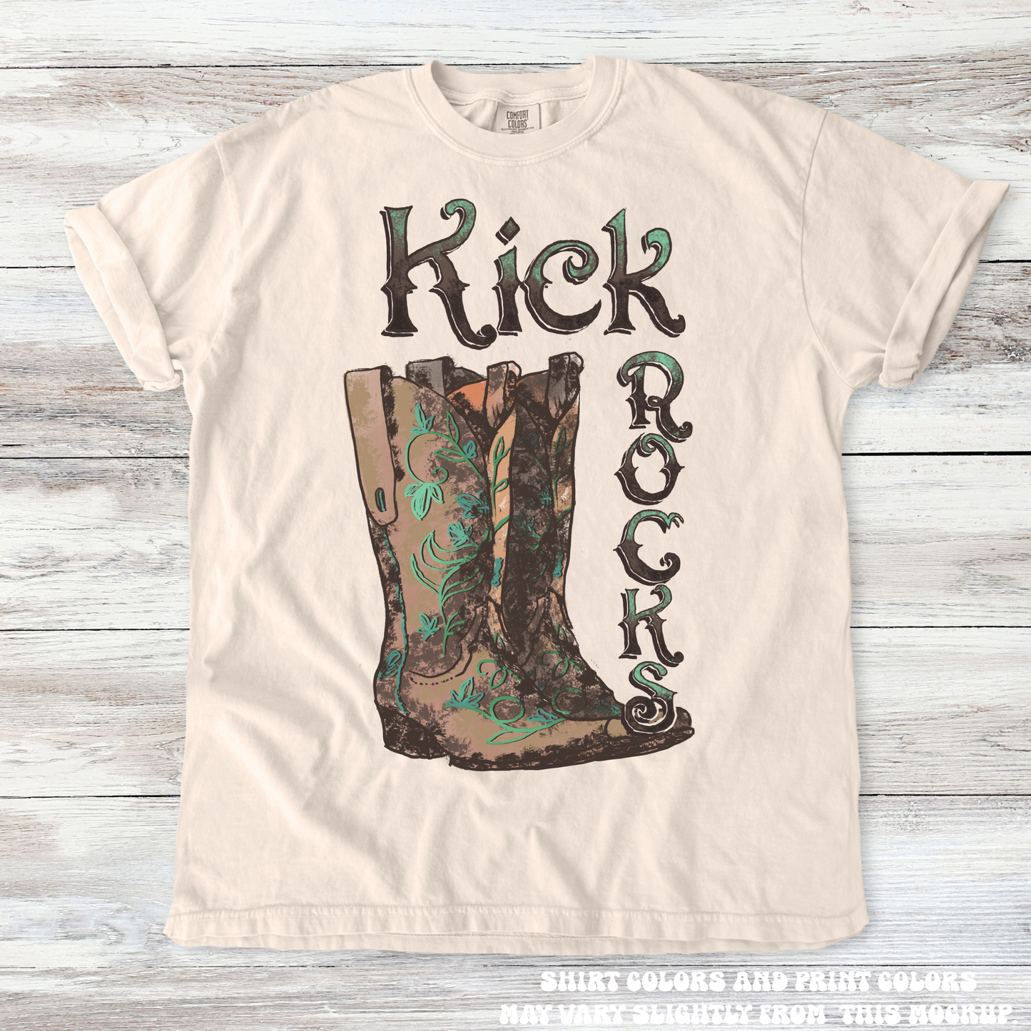 Retro Western Kick Rocks Cowgirl Tee - Printed On Comfort Colors