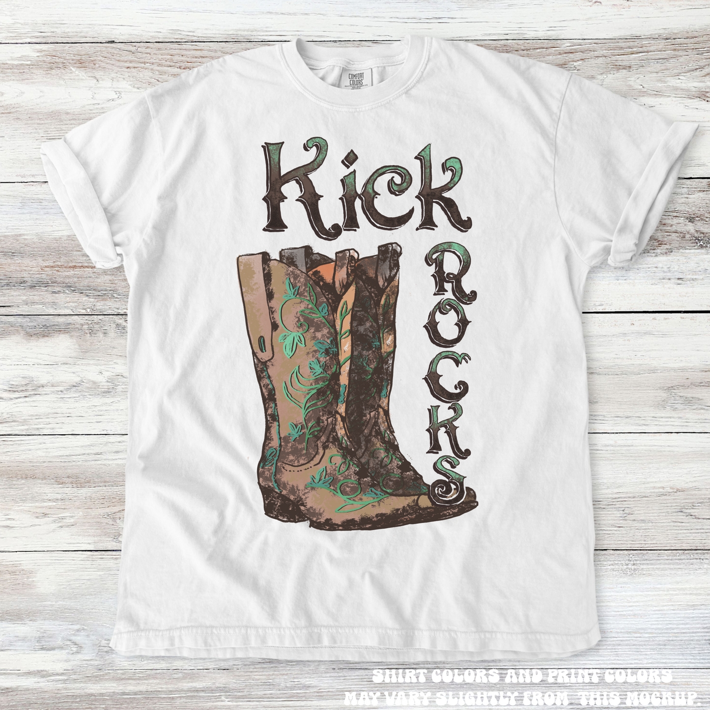 Retro Western Kick Rocks Cowgirl Tee - Printed On Comfort Colors