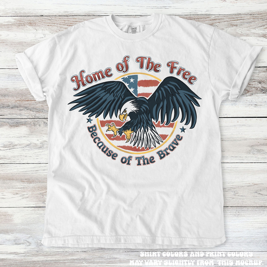 Retro Home Of The Free Because Of The Brave Tee - Printed On Comfort Colors