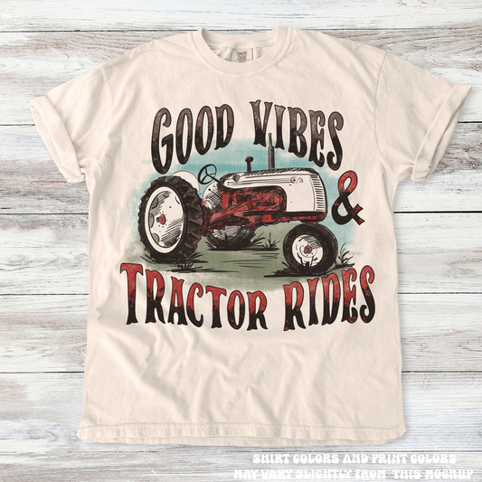Good Vibes And Tractor Rides Retro Country Tee Printed On Comfort Colors