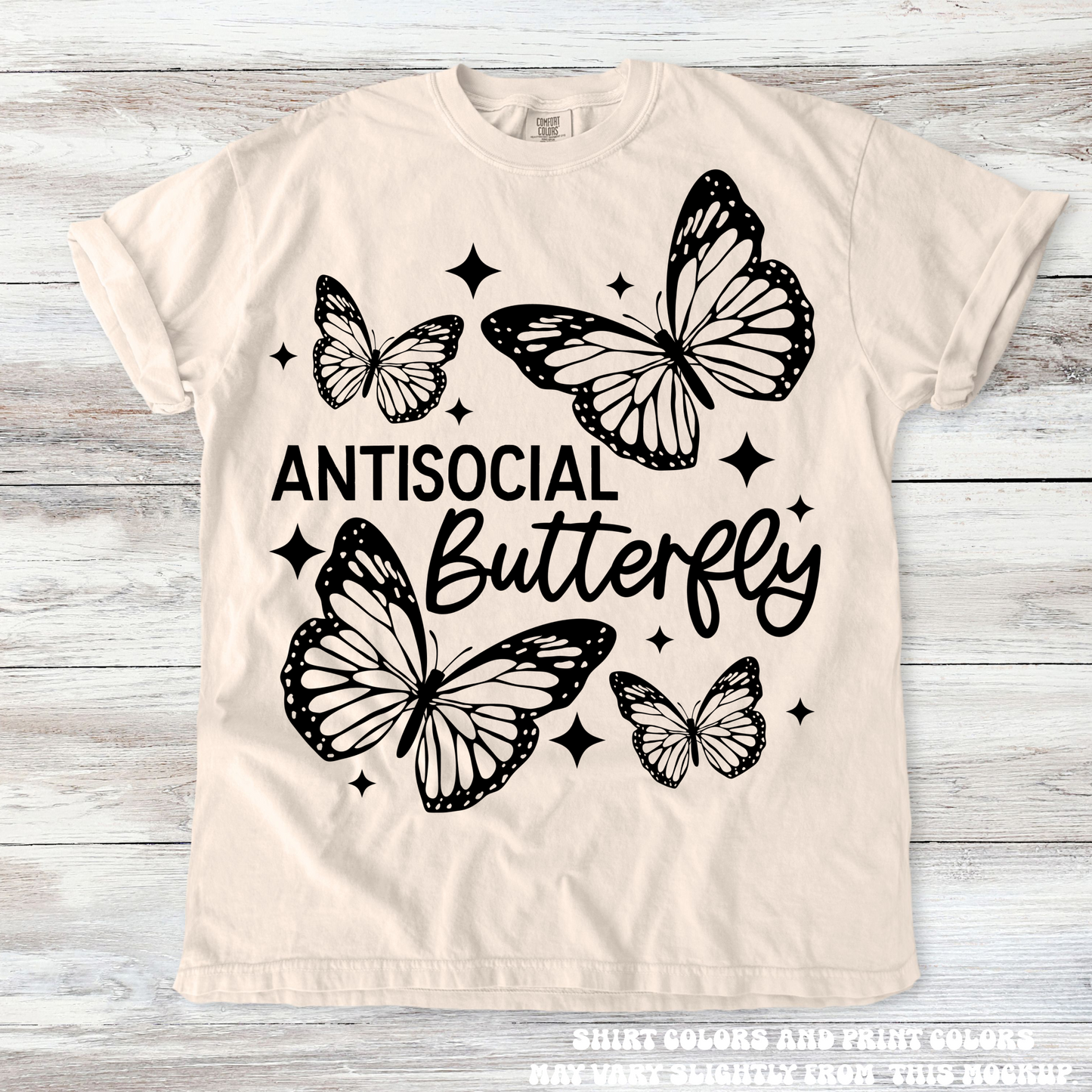 Antisocial Butterfly Boho Tee - Printed On Comfort Colors