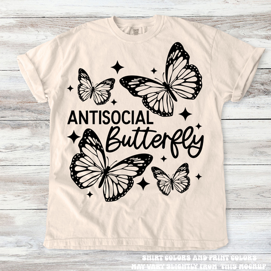 Antisocial Butterfly Boho Tee - Printed On Comfort Colors