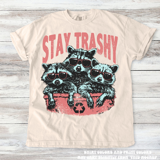 Funny Retro Stay Trashy Racoon Shirt Printed On Comfort Colors