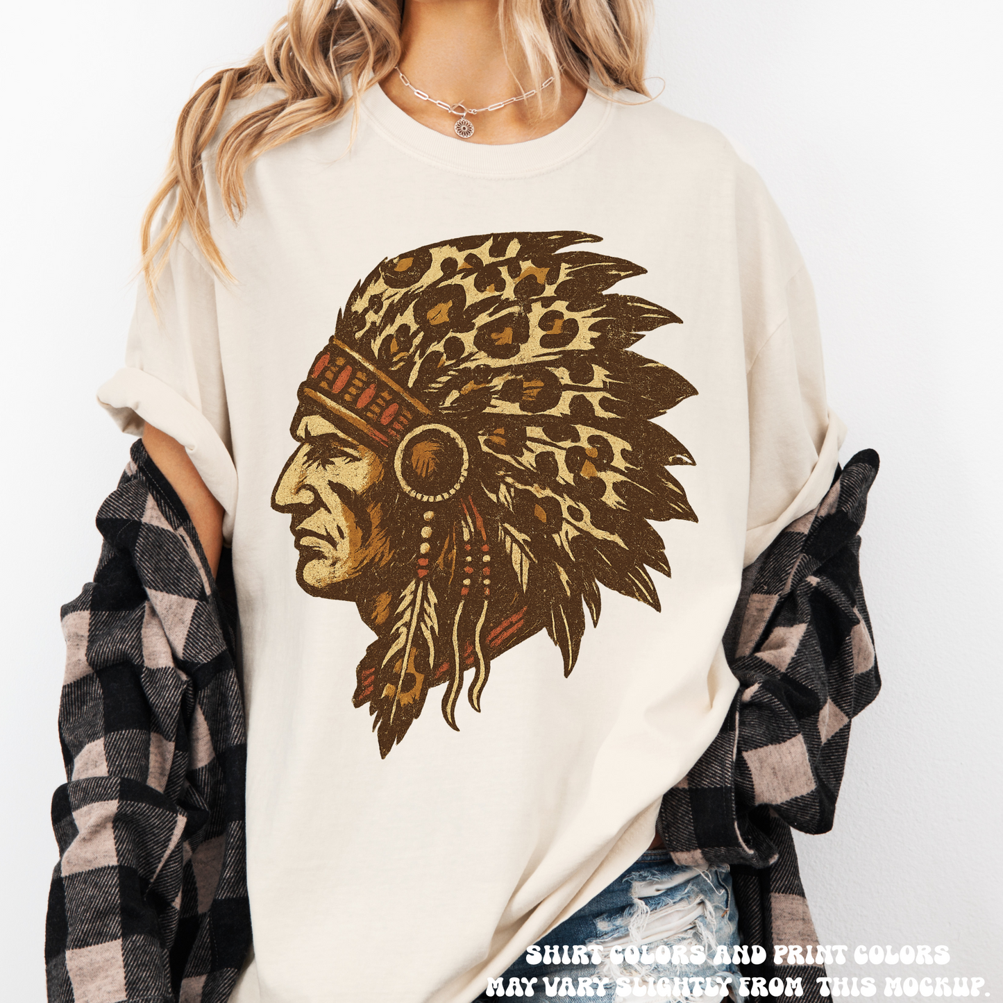 Leopard Print Indian Chief Head Shirt - Printed On Comfort Colors
